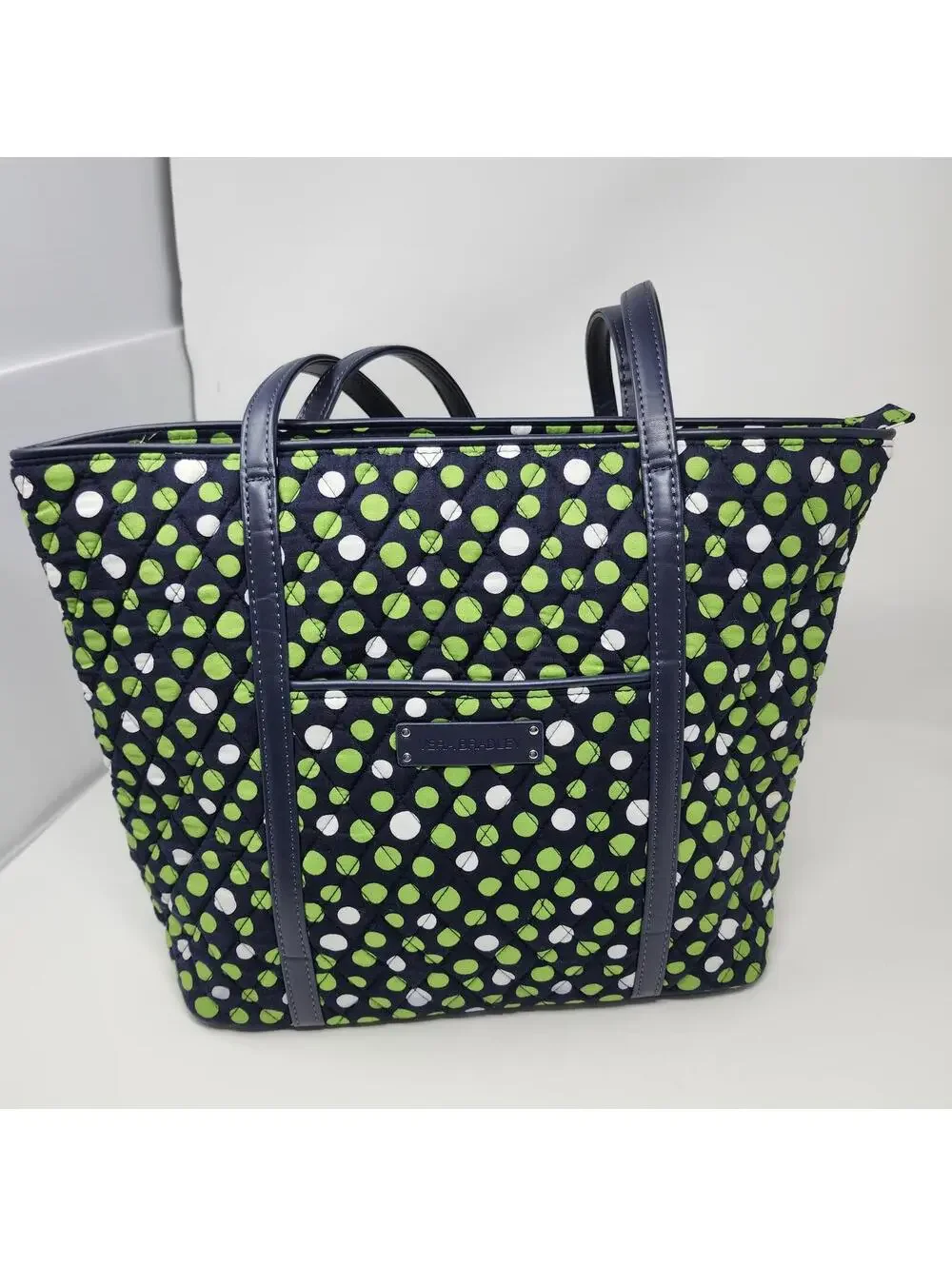 Vera Bradley Blue Green Polka Dot Quilted Tote Bag 11x15